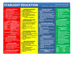  
 
 
 
ENTERING FORMULAS 
1. Select the target cell. 
2. Type the Equal sign (=) 
3. Click on the first cell reference or 
t