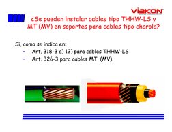¿Se pueden instalar cables tipo THHW-LS y  
MT (MV) en soportes para cables tipo charola?
Sí, como se indica en: 
–
Art. 318-