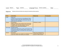 Level: Beginner 
 
Topic: Questions 
 
Language Focus: 
Grammar: speaking (http://www.esl-pro.com) 
 
Date: