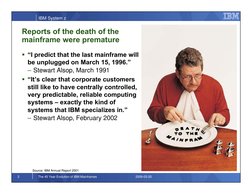 IBM System z
2
The 45 Year Evolution of IBM Mainframes
2009-03-20
Reports of the death of the 
mainframe were premature
Sourc