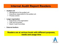 Internal Audit Report Readers
•
Audited unit 
 Management of the audited unit
 Executives responsible for the audited unit