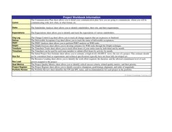 Project Workbook Information
Comm
The Communication Plan sheet allows you to detail your communication plan: how you are goin
