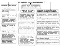 LA PILA COMO PRODUCTO DE RECICLAJE 
El reciclaje de pilas es una actividad cuyo 
objetivo es reducir el número de pilas que