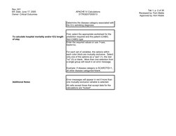 Rev. 001
Eff. Date: June 17, 2005
Owner: Critical Outcomes
APACHE IV Calculations
31TRGEXT000013
Tab 1, p. 2 of 36
Reviewed b