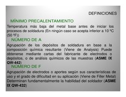 DEFINICIONES
NÚMERO DE A
Agrupación de los depósitos de soldadura en base a la
composición química resultante (Viene de Analy