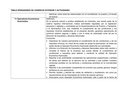 TABLA OPERADORES DE COMERCIO EXTERIOR Y ACTIVIDADES
delictivas, entre otras las relacionadas con el contrabando, la evasión y