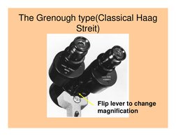 The Grenough type(Classical Haag 
Streit)
Flip lever to change 
magnification
