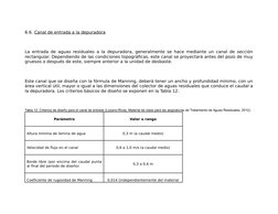 6.6. Canal de entrada a la depuradora
 
La entrada de aguas residuales a la depuradora, generalmente se hace mediante un cana