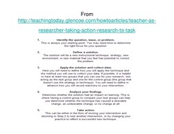 From 
http://teachingtoday.glencoe.com/howtoarticles/teacher-as-
researcher-taking-action-research-to-task
