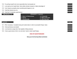 116. I'm pushing myself to be more responsible than most people are.
117. I can stand up for myself when I feel unfairly citi