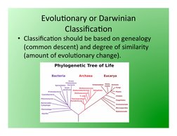 Evolu3onary	  or	  Darwinian	  
Classiﬁca3on	  	  
• Classiﬁca3on	  should	  be	  based	  on	  genealogy	  
(commo