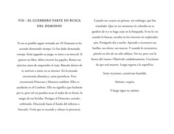 VIII - EL GUERRERO PARTE EN BUSCA 
DEL DEMONIO 
 
Ya no es posible seguir viviendo así. El Demonio te ha 
acosado demasiado