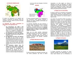 EL RELIEVE VENEZOLANO
El  relieve  de  Venezuela  es  el  aspecto  que
muestra  la  diferencia  de  elevación  entre  sus
mon