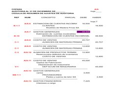 COFASA
A/A 
AUDITORIA AL 31 DE DICIEMBRE DE_______
hoja ____
CEDULA DE RESUMEN DE AJUSTES DE AUDITORIA
REF
NUM
CONCEPTO
PARCI