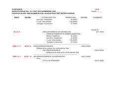 COFASA
A/A 
AUDITORIA AL 31 DE DICIEMBRE DE_______
hoja ____
CEDULA DE RESUMEN DE AJUSTES DE AUDITORIA
REF
NUM
CONCEPTO
PARCI