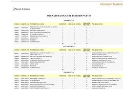 Información Académica
Plan de Estudios
ASIGNATURAS PLAN DE ESTUDIOS NUEVO
 PRIMER CICLO
CODIGO
CODCUR SAP NOMBRE DEL CURSO
CR