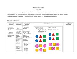 Lesson Plan on Patterns for Grade 4 | PDF | Lesson Plan | Circle