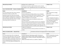 7 
 
Adecuación para Ariadna 
Identifique entre un elefante o león. 
Enseñarle que con pintura y cepillo de dientes, pinte su