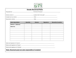 Goods Received Note 
 
Requested b