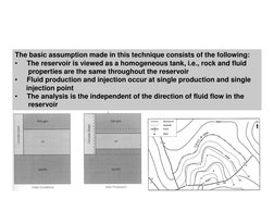 The basic assumption made in this technique consists of the following:
•
The reservoir is viewed as a homogeneous tank, i.e.,