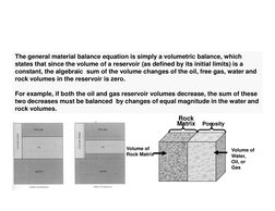The general material balance equation is simply a volumetric balance, which 
states that since the volume of a reservoir (as