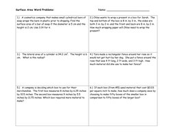 Surface Area Word Problems:                                                        Name: __________________________ 
 
1.)