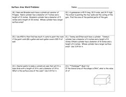 Surface Area Word Problems:                                                        Name: __________________________ 
 
 
18.)
