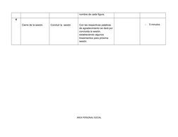 nombre de cada figura.
4
Cierre de la sesión.
Concluir la  sesión 
Con las respectivas palabras 
de agradecimiento se dará po