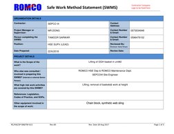 Safe Work Method Statement (SWMS) 
Contractor Company 
Logo to be fixed here 
 
 
RC/HSE/SP-008/FM-013 
Rev.00 
Rev. Date 2