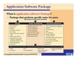 Application Software Package
What is application software Package?
 Package that perform specific tasks for users
P.S.Jagade