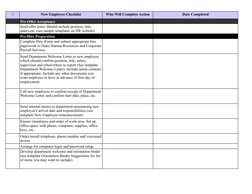 √
New Employee Checklist
Who Will Complete Action
Date Completed
Pre-Offer Acceptance
Pre-Hire Preparation
Send offer letter.