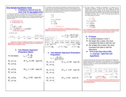 One Sample Hypothesis Tests 
1.
Confidence Interval (can be 
used only for  two­sided  tests)  
 
2.
Test Statistic Approach 