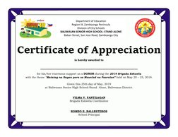 Certificate of Appreciation 
is hereby awarded to 
____________________________________ 
for his/her enor