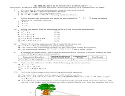 MATHEMATICS 10 SUMMATIVE ASSESSMENT 1.2
Directions: Read each item carefully and solve. Write your answers on a separate shee