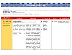 CONOCIENDO MI CUERPO 
 
 
 
OBJETIVO: Conocer y entender el concepto de ambo sistemas reproductivos, introducir a los y las j