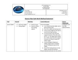 Electro Fibre Safe Work Method Statement 
Task 
Hazards 
H&S Risks 
Control Measures 
Person 
Responsible 
Use of Lad