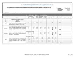 MMMM
OBRA:
DURACION:
60 días naturales
INICIO DE OBRA:
FIN DE OBRA:
LOCALIDAD: SAN PABLO COATLAN,  MIAHUATLAN, OAX., MEXICO
A