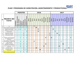 PLAN Y PROGRAMA DE CAPACITACIÓN, ADIESTRAMIENTO Y PRODUCTIVIDAD
PUESTOS
2016
2017
No.
Contadora 
Aux. Administrativo 
Aux. Co