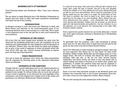 1 
 
KIMBERLY JOY’S 18TH BIRTHDAY 
 
Good Evening Ladies and Gentlemen. May I have your attention 
please? 
 
We are about to