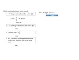 Check notching limitations based on code:
•
Notching is allowed such that 𝑛𝑜𝑡𝑐ℎ≤
ௗ
଺
mm
d
notch
67
.
41
6 

NOT OK!
•
N