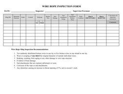 WIRE ROPE INSPECTION FORM
DATE:
Inspector:
Supervisor/Foreman:
End
End
** See below for
Measured
Broken
Heat
Attachment
Hook