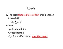 Loads
Loads
The total factored force effect shall be taken
The total factored force effect shall be taken 
as[A3.4.1]:

wh