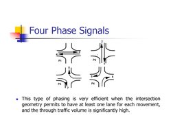 Four Phase Signals
 This type of phasing is very efficient when the intersection
geometry permits to have at least one lane
