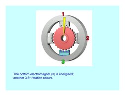 The bottom electromagnet (3) is energised; 
another 3.6° rotation occurs.
