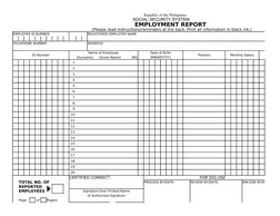 Republic of the Philippines
SOCIAL SECURITY SYSTEM
 EMPLOYMENT REPORT
(Please read instructions/reminders at the back. Print