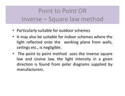 • Particularly suitable for outdoor schemes
• It may also be suitable for indoor schemes where the
light reflected onto the
w