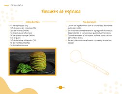 DESAYUNOS
•  1T de espinacas (1V) 
•  ½T de avena en hojuelas (1C)
•  2pz de huevo (2AOA)
•  1c de polvo para hornear
•  3C d