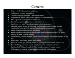 Contents 
•
Review of Bohr’s theory and its limitations,  
•
Dual behavior of matter and radiation,  
•
De-Broglie relation.