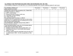 ALLOWABLE AND PROPOSED BUILDING AREA AND INCREASES (503, 506, 509):
(If the building is divided by a Fire Wall (503.1) or a H