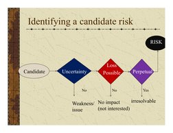 Identifying a candidate risk
RISK
Weakness/
issue
No impact
(not interested)
irresolvable
No
No
Yes
Uncertainty
Candidate
Los